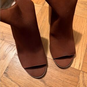 TILT Chic Brown Peep-Toe Heeled Boots
